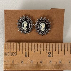 Vintage Silver and Black Cameo Earrings